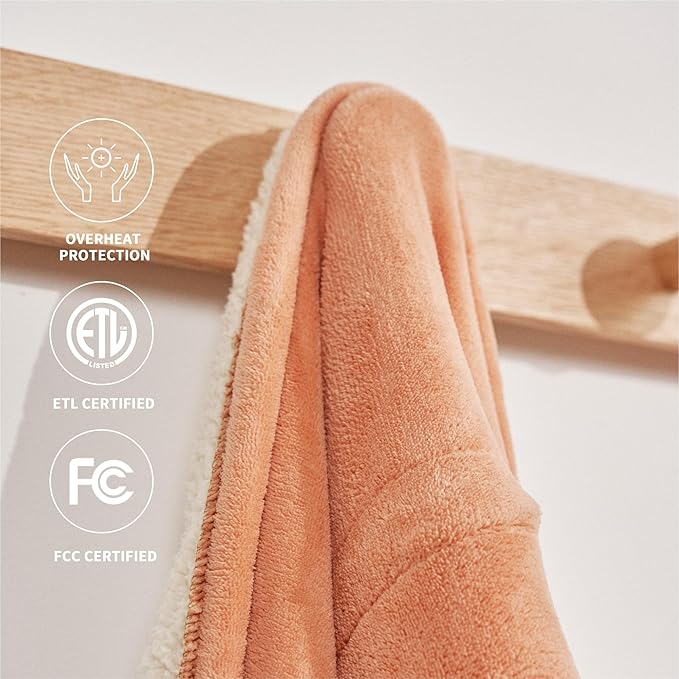 Heated Blanket 50''x60''-Soft and Comfortable Electric Throw,5 Heat Settings and 3H Auto Shut-Off Heating Blanket ETL&FCC Certification Machine Washable (Orange)