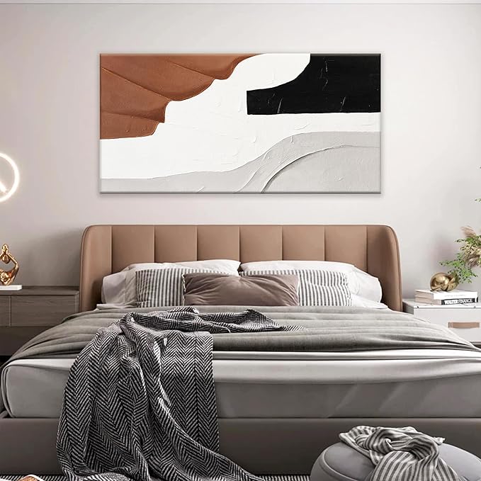 TAIJXAGSG Abstract Wall Art Brown Color Block Art Prints Black And White Geometric Color Block Canvas Art Wall Decor Painting Modern Artwork Decorations For Living Room Bedroom Kitchen 24 x 48 In