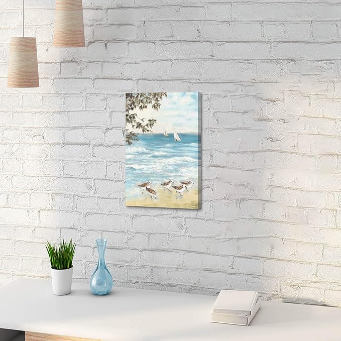 ARTISTIC PATH Ocean Abstract Artwork Coastal Picture: Sea Birds Graphic Art Print on Canvas Wall Art for Bedroom(11" W x 16" H, Multi-Sized)