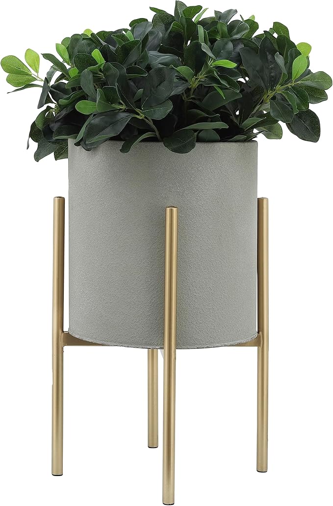 Sagebrook Home Set of 2 Modern Iron Planters with Stands, Gray and Gold, 23" & 19"