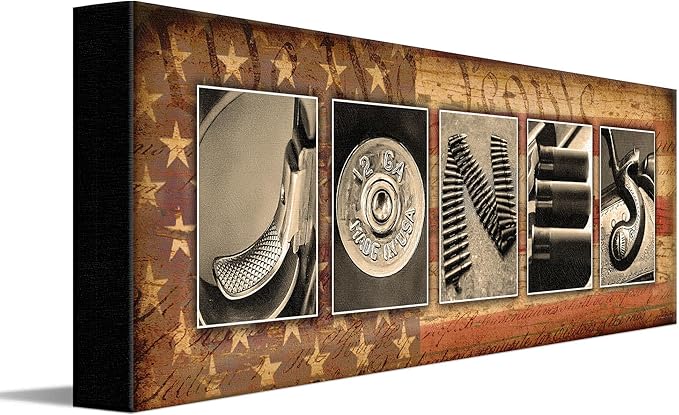 Personal-Prints FIREARM Personalized Name Art Print | Customized Gift for the Gun Enthusiast | Unique Photos to Spell Any Name | USA Made Sign Décor (6"x18" Stretched Canvas)