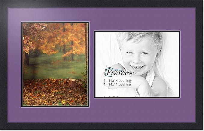 ArtToFrames Collage Photo Frame Double Mat with 2 - 11x14 Openings and Satin Black Frame
