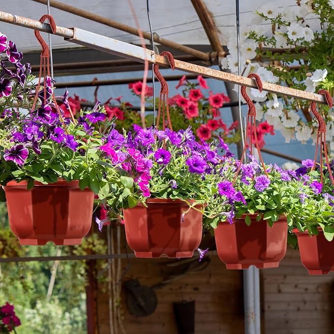 Roshtia 50 Pcs Plastic Hanging Plant Pots with Hooks Flower Pots Baskets Outdoor Hanging Nursery Planter Holder for Home Garden Balcony Porch(Brown,5.9 inch)