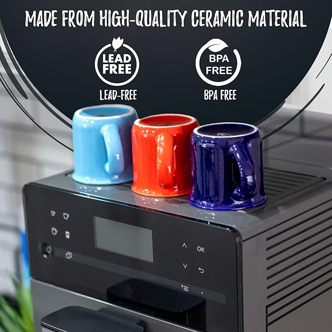 Bacimi® Mini Ceramic Espresso Mugs (Set of 6 / 3oz / 90ML) - Small Drinking Cups with Handle - Dishwasher & Microwave Safe - Modern Mugs for Coffee, Tea, Cocoa, Milk & Latte