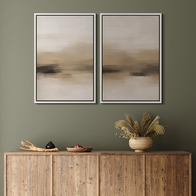 MUDECOR Framed Canvas Print Wall Art Abstract Neutral Beige Contemporary Minimalist Landscape Illustrations Modern Art Decorative Bohemian Colorful for Living Room, Bedroom, Office - 16"x24"x2 White