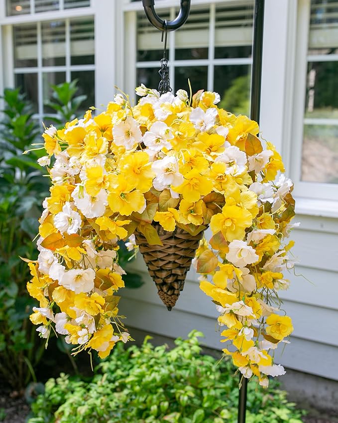 Ivydale Artificial Hanging Hibiscus Flowers with Basket for Outdoors Fall Decoration, UV Resistant Fake Hibiscus Vines Faux Plants Realistic Silk Flowers for Planters Outside Home Patio Porch Balcony