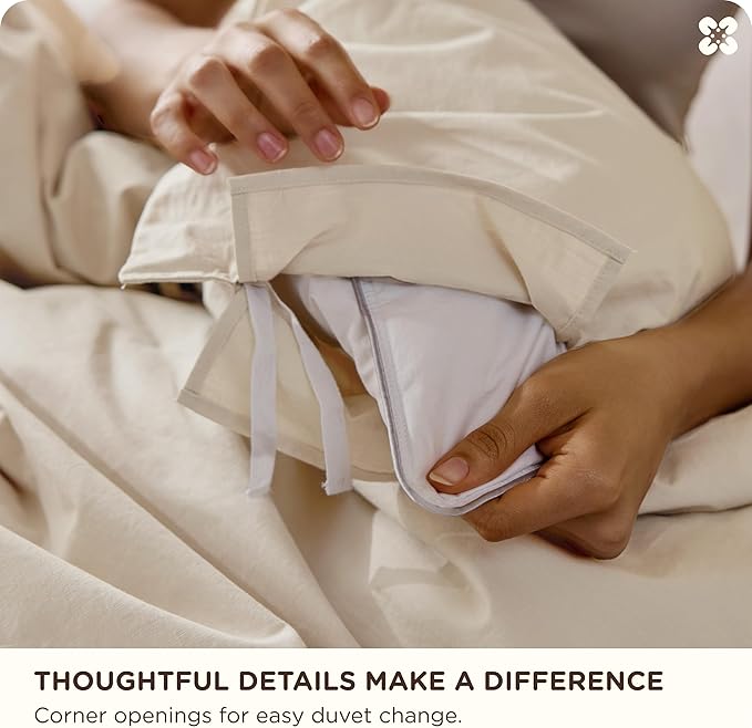 Bedsure Cotton Duvet Cover King - Luxury Slub Weave 100% Cotton Duvet Cover Set with a Linen Like Textured, Easy Change Durable Bedding Set 3 Pieces, Ivory, 104" x 90"