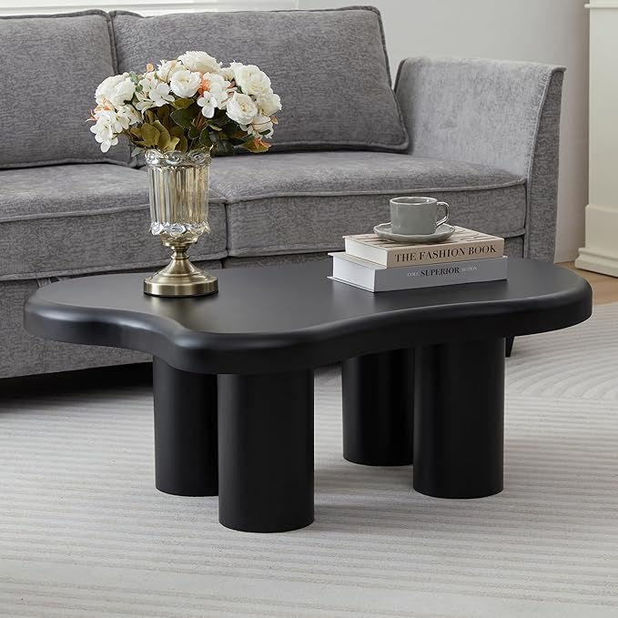 Cloud Coffee Table, Cute Irregular Coffee Table with Wide Tabletop, Accent Center Table, Cloud Shape Modern Coffee Tables for Living Room, Home Office (Black)