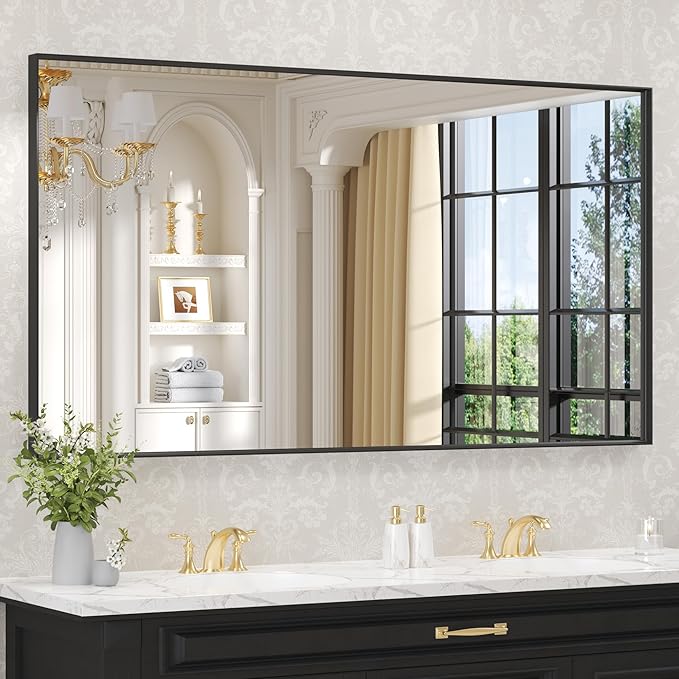 LOAAO Black Bathroom Mirror 55"X30" for Wall, Rectangle Bathroom Vanity Mirror, Tempered Glass, Hangs Vertically or Horizontally, Easy to Install, Modern Design