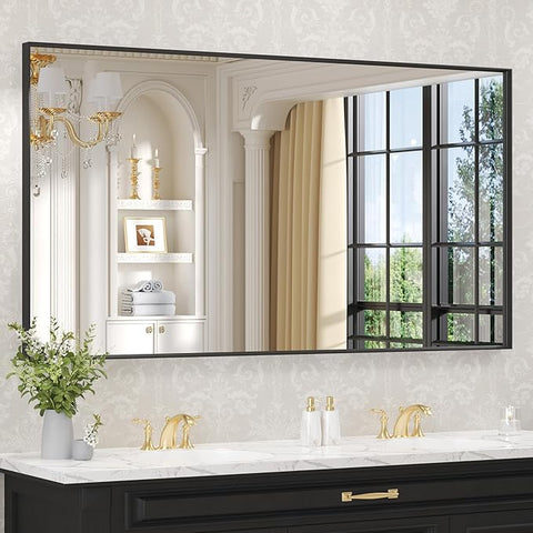 LOAAO Black Bathroom Mirror 55"X30" for Wall, Rectangle Bathroom Vanity Mirror, Tempered Glass, Hangs Vertically or Horizontally, Easy to Install, Modern Design