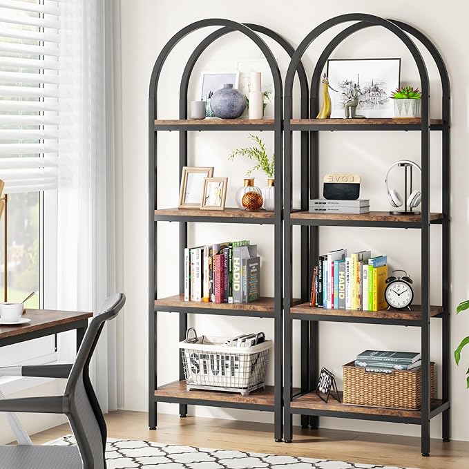 Tribesigns 4-Tier Open Bookshelf Set of 2, 70.8" Wood Bookcase Storage Shelves with Metal Frame, Freestanding Display Rack Tall Shelving Unit for Office, Bedroom, Living Room (Rustic Brown, 2PCS)