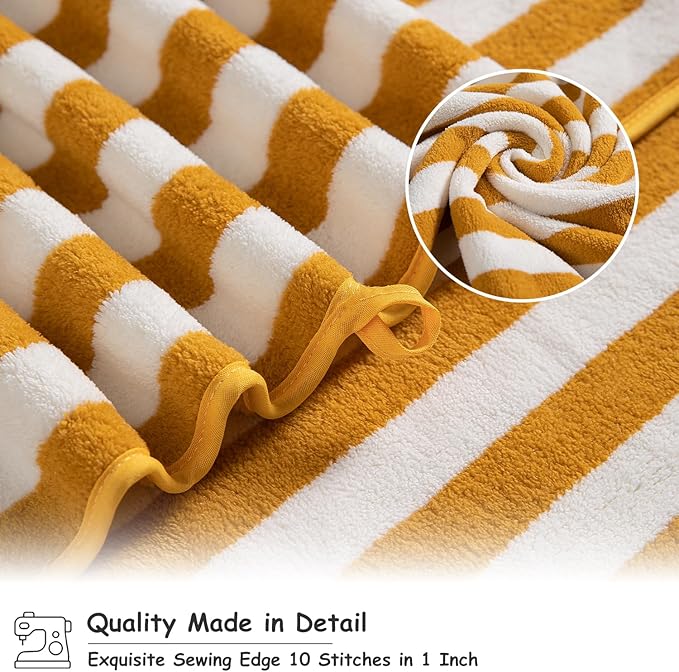 Oliven 18 Pcs Yellow Cabana Stripe Family Towels Set-6 Bath Sheets,6 Hand Towels,6 Washcloths Soft Jumbo Bathroom Towels Absorbent Shower Towel Quick Dry Beach Chair Towel Spa Gym Hotel Towel Set