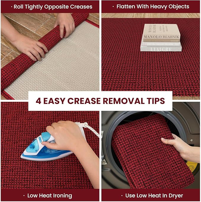 IOHOUZE Christmas Runner Rug 2x6 Ft Black Red Woven Runners for Hallways Washable Kitchen Rug Non Slip Braided Entryway Runner Rugs Floor Carpet Runners for Indoor Foyer Bedroom Laundry