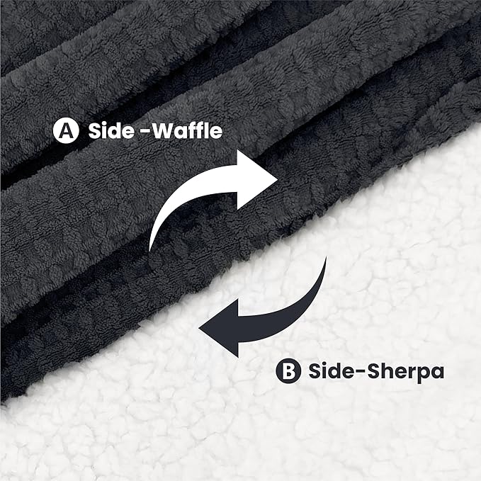 Heated Blanket Electric Blanket Queen Waffle, 84x90 Inches Dual Controllers Sherpa Fleece Fast Heating Blanket 6 Heating Levels & 10 Hours Auto Off ETL Certification,Charcoal Grey Queen