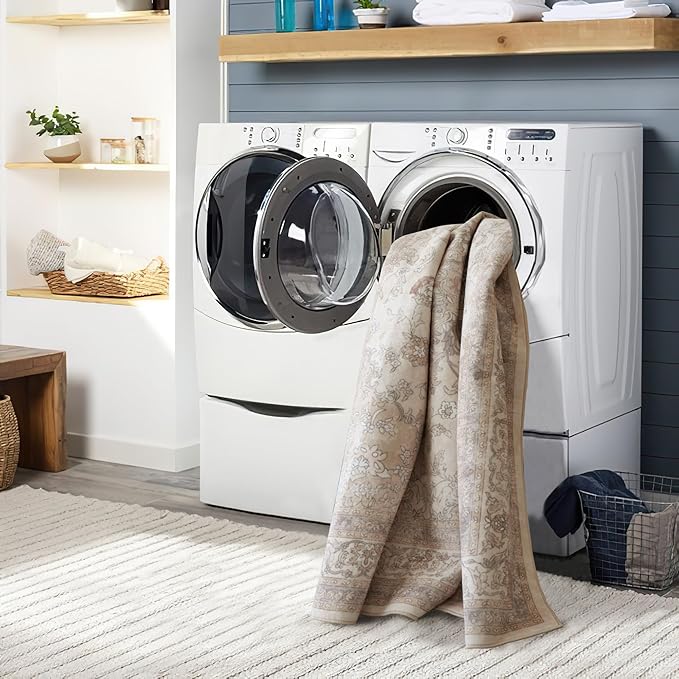 vivorug Beige Runner Rug 2x10 Machine Washable Rug with Non-Slip Backing, Ideal for Kitchen Hallway Entryway Laundry Room - Vintage, Durable, Easy Clean, Low Pile Carpet Runner