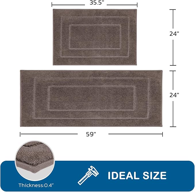 PURRUGS Machine Washable Kitchen Rug Set [2 PCS] (24" x 35.5"+ 24" x 59"), Non-Slip/Skid Kitchen Runner Rugs & Floor Mats, Super Absorbent Soft Standing Mats for Kitchen, Laundry & Sink, Grayish Brown