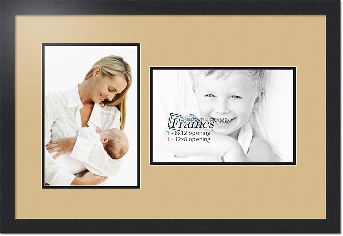 ArtToFrames Collage Photo Frame Double Mat with 2 - 8x12 Openings and Satin Black Frame