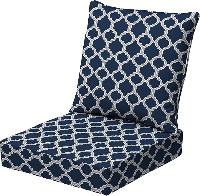 Arden earthFIBER Outdoor Deep Seat Cushion Set, 24 x 24, Rain-Proof, Fade Resistant, Deep Seat Bottom and Back Cushion for Chair, Sofa Sapphire Blue Garden Trellis