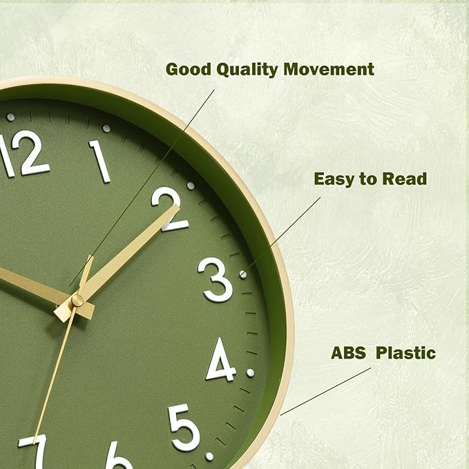 Mosewa Wall Clock 14 Inch, Battery Operated Non-Ticking Analog Clock Decorative for Kitchen, Bedroom, Office, Home(Gold)