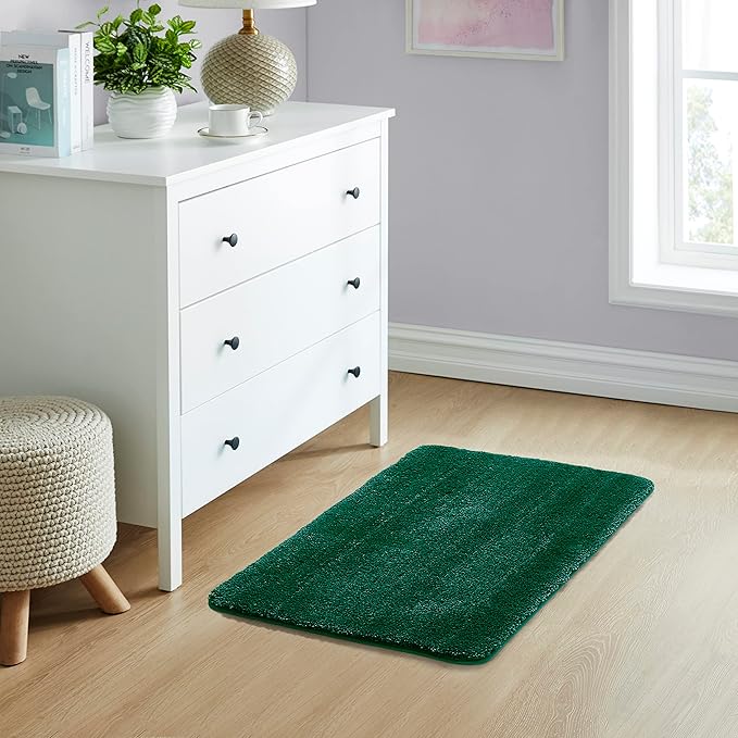 YHF Bathroom Rugs 20" X 32", Extra Thick & Soft Microfiber Shaggy, Machine Washable Bath Mats, Absorbent Bath Rugs, Non-Slip Rubber Backing Bath Mat for Bathroom Floor, Tub and Shower, Hunter Green