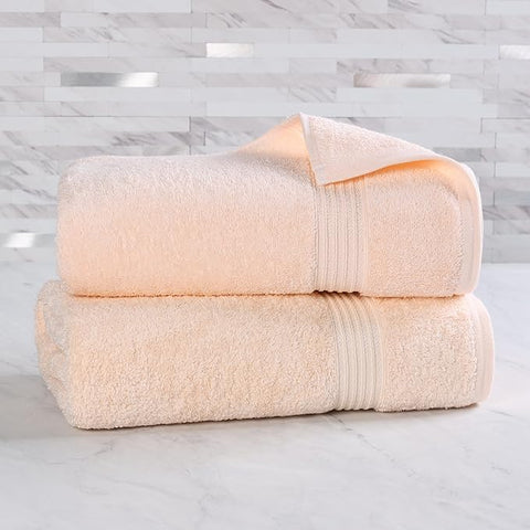Superior Egyptian Cotton 2-Piece Bath Sheet Towel Set, Oversized Body Towels For Adults And Kids, Large Towel For Bath, Shower, Guest Bathroom, Spa, Gym, Resort, Essentials, Airbnb, Peach
