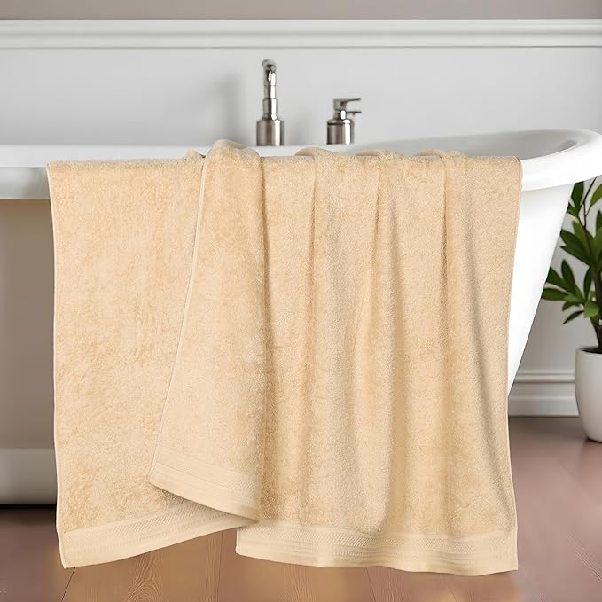 Superior Honeycomb Cotton Medium Weight Towels, for Bathroom, Shower, Spa, Pool, Quick Dry, Adults, Home Essentials, Textured Waffle Border, Oversized Large Towels, Bath Sheets, Set of 2, Gold