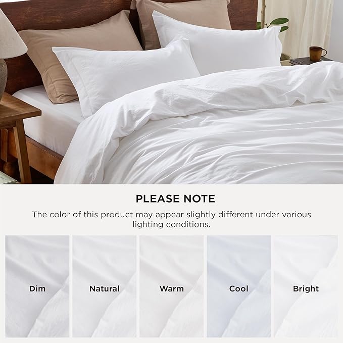 Bedsure 100% Washed Cotton Duvet Cover Twin - Bright White Minimalist Duvet Cover Linen Like for All Seasons - GentleSoft™ Plain Simple Bedding, 2 Pieces (Bright White, Twin, 68"x90")