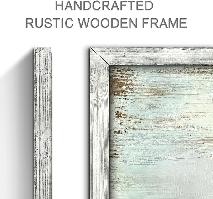 Ocean Abstract Wooden Artwork Framed: Seagulls Graphic Art Print on Wood Board for Bathroom (11''W x 16''H, Multi-Sized/Material)