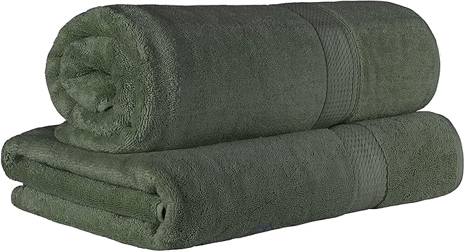 BLUENILEMILLS Premium Towel Collection, Egyptian Cotton Towels for Shower and Bathroom 2-Piece Bath Sheet Set, 34" x 68", Forest Green by Blue Nile Mills