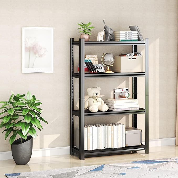 Tall Bookshelf with Open Shelves, Metal Office Book Shelf, Adjustable Organizer Bookcase, Standing Storage Organizer Shelf for Living Room (14" W*14" D*63" H)
