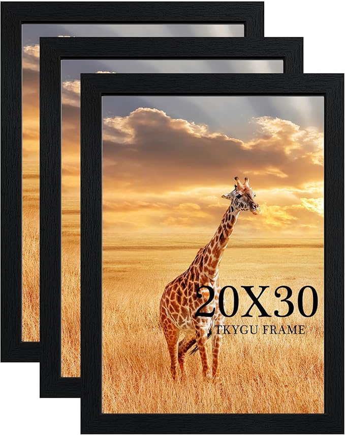 20x30 Poster Frame Black Set of 3, Woodgrain Frame for 20x30In Studio Gallery with Durable Shatter Resistant Plexiglass,Wall Gallery Photos frame 30 by 20 Posters & Art Prints for best gift