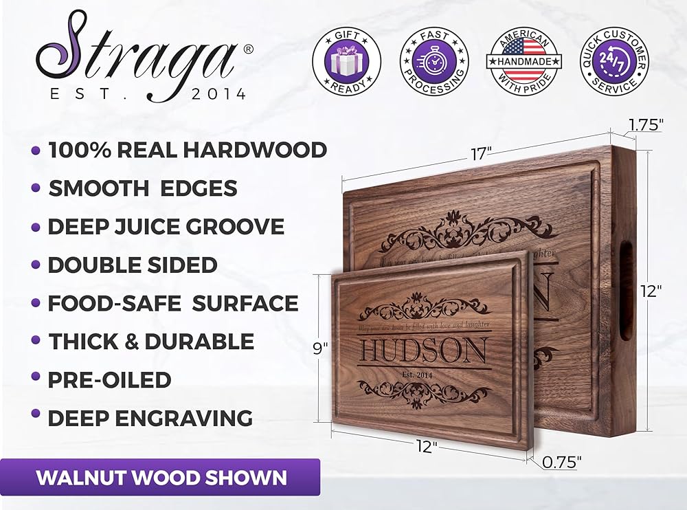 Straga Personalized Cutting Boards | Handmade Wood Engraved Charcuterie | Custom Wedding, Anniversary, Housewarming Gift for Newlyweds 301