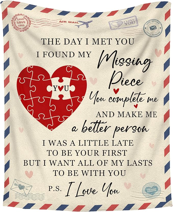 GEEMBI Gifts for Him Her Husband Wife - Missing Piece Soft Fleece Throw Blankets 60x80 in - Anniversary Birthday Gifts for Men Women Boyfriend Girlfriend Couple
