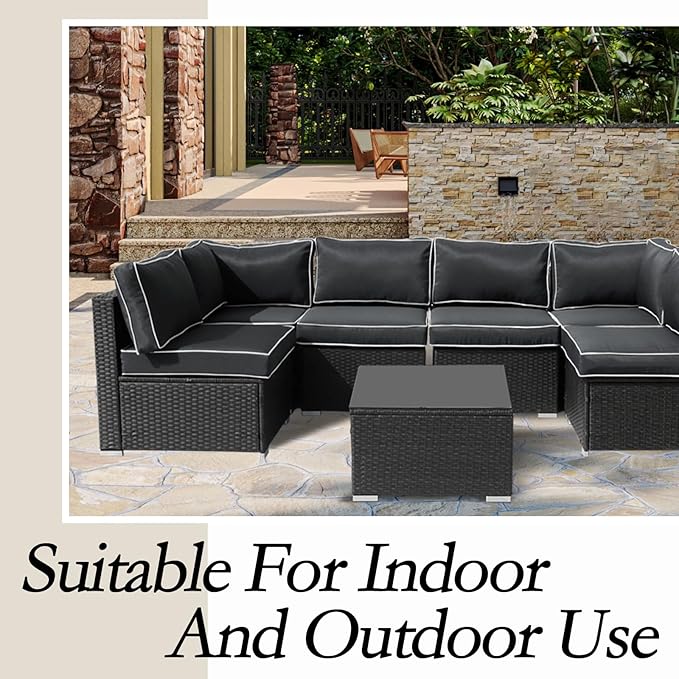 14Pieces Patio Cushion Covers Replacement,Waterproof Outdoor Cushions Covers for 6-Seaters Sofa,Slipcovers Set with Zippers,Washable Cover Only(Black Gray+White)