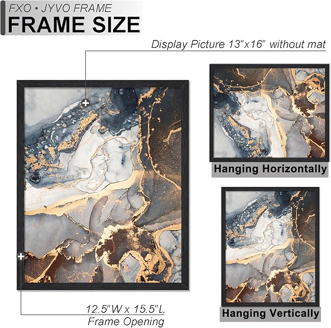 Engineered Wood 13x16 Picture Frame Set of 6, Black Frame for 13 x 16 Inch Picture Poster Photo, Light Weight 13 by 16 Frame with Wood-grain for Wall - 6 Pack/Black/13 x16