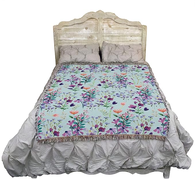 Pure Country Weavers Floral Purple Bloom Blanket - Gift Tapestry Throw Woven from Cotton - Made in The USA (72x54)