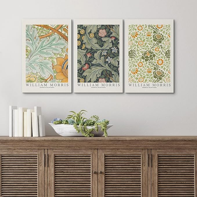 wall26 Canvas Print Wall Art Set William Morris Flower Tapestry Posters Nature Wilderness Illustrations Modern Art Decorative Floral Botanical Minimal Calm/Relax/Cozy for Bedroom - 16"x24" x 3