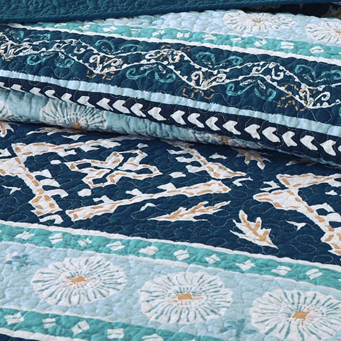 NEWLAKE Quilted Throw Blanket for Bed Couch Sofa, Boho Chic Pattern, 60X78 Inch