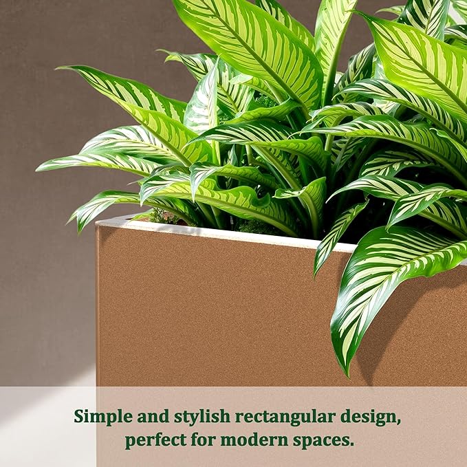 Large Rectangle Planter Metal Brown Planter Box with a Drainage Hole and a Removable Divider Indoor Outdoor Porch Pots for Tall Plants, Trees, Flowers 37.99"x 15" x 16.26" Brown