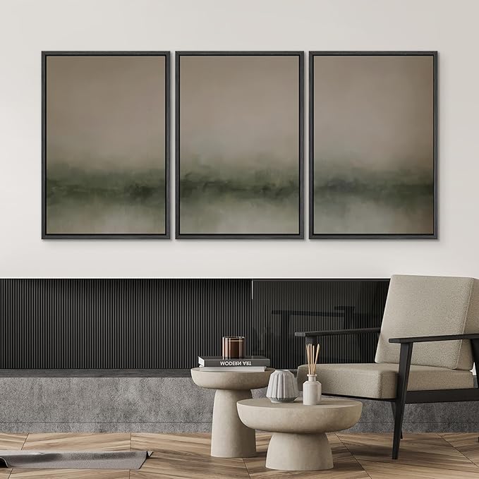 SIGNWIN Framed Wall Art Print Set Neutral Green Abstract Contemporary Misty Landscape Photography Modern Art Minimalist Closeup Dramatic for Living Room, Bedroom, Offic - 24"x36"x3 BLACK