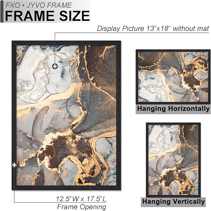 Engineered Wood 13x18 Picture Frame Set of 3, Black Frame for 13 x 18 Inch Picture Poster Photo, Light Weight 13 by 18 Frame with Wood-grain for Wall - 3 Pack/Black/13 x18