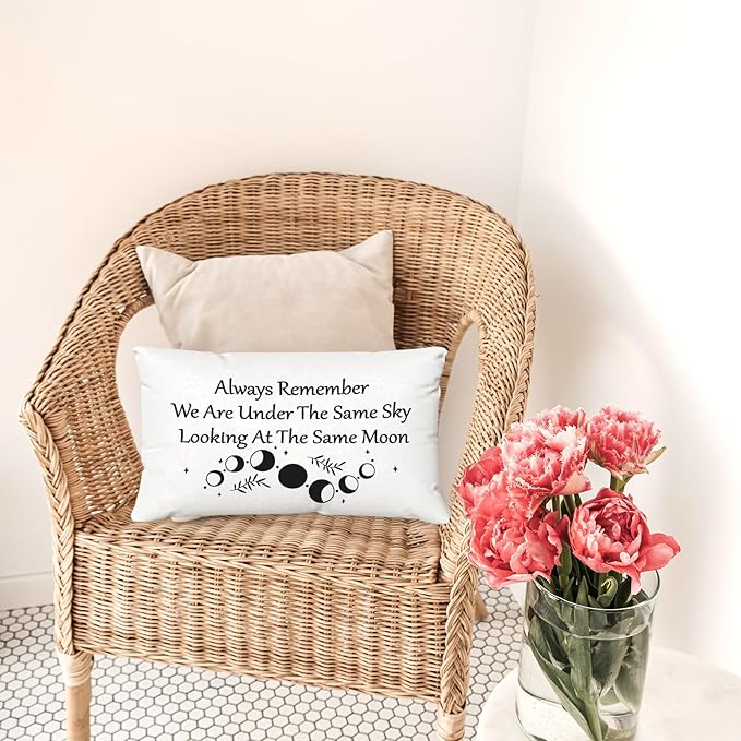 Long Distance Relationship Gifts Always Remember We are Under The Same Sky Reversible Decor Throw Pillow Case Decor for Home Bedroom,12''x20''Pillow case, Great Gift for Boyfriend, Girl (beige)
