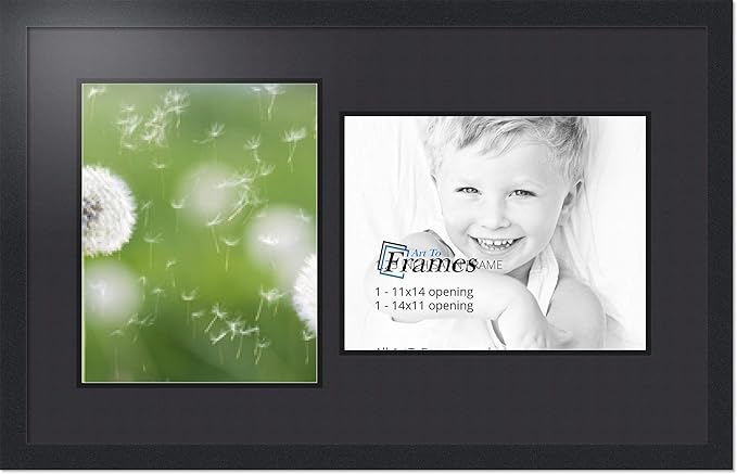 ArtToFrames Double-Multimat-778-89/89-FRBW26079 Collage Photo Frame Double Mat with 2-11x14 Openings and Satin Black Frame