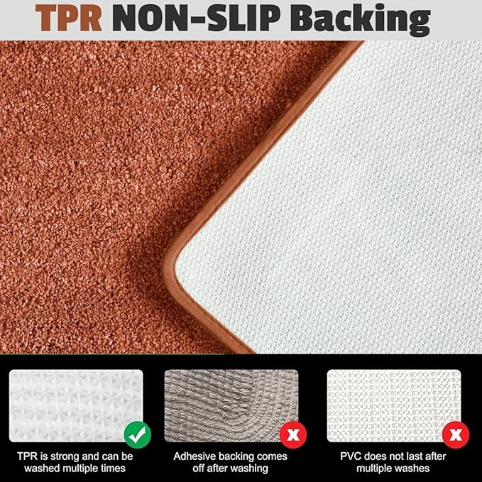 YHF Bathroom Rugs 24" X 47", Extra Thick & Soft Microfiber Shaggy, Machine Washable Bath Mats, Absorbent Bath Rugs, Non-Slip Rubber Backing Bath Mat for Bathroom Floor, Tub and Shower, Rust