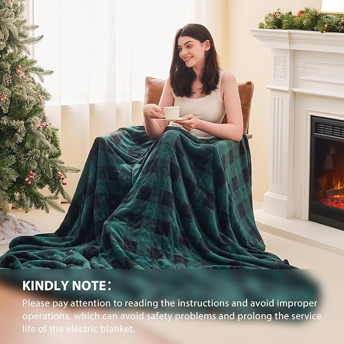 Homemate Electric Blanket Heated King Size - 100“x90“ Ultra Soft Cozy Flannel Heating Blanket with 10 Fast Heat Levels 8 Hours Auto Off Over-Heated Protection ETL Certification Keep Warm in Home