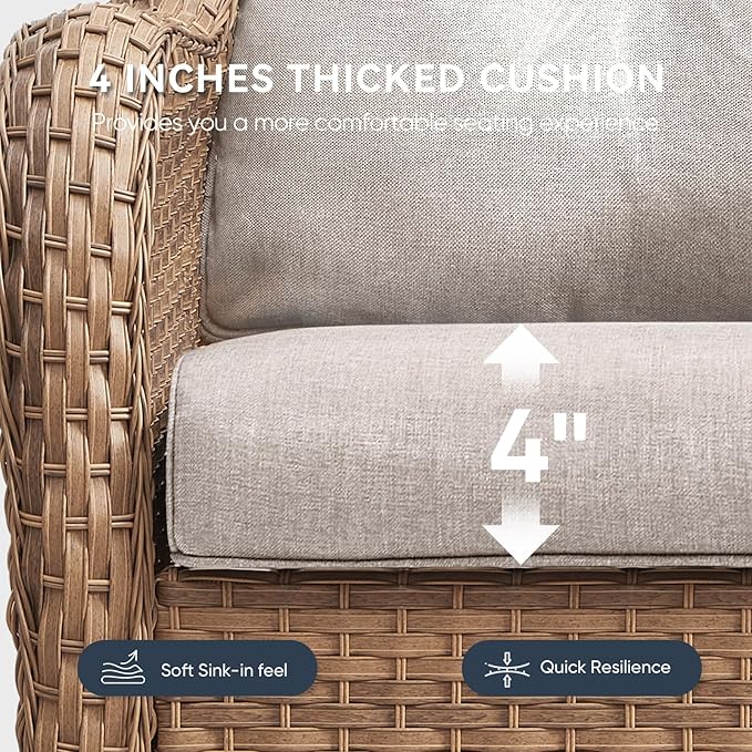 10-Piece Outdoor Patio Cushion Set - Fade & Water Resistant with Removable Olefin Cover, 22x24x4 Inch Memory Foam Cushions for Wicker Sectional Sofa – Beige/Crescent