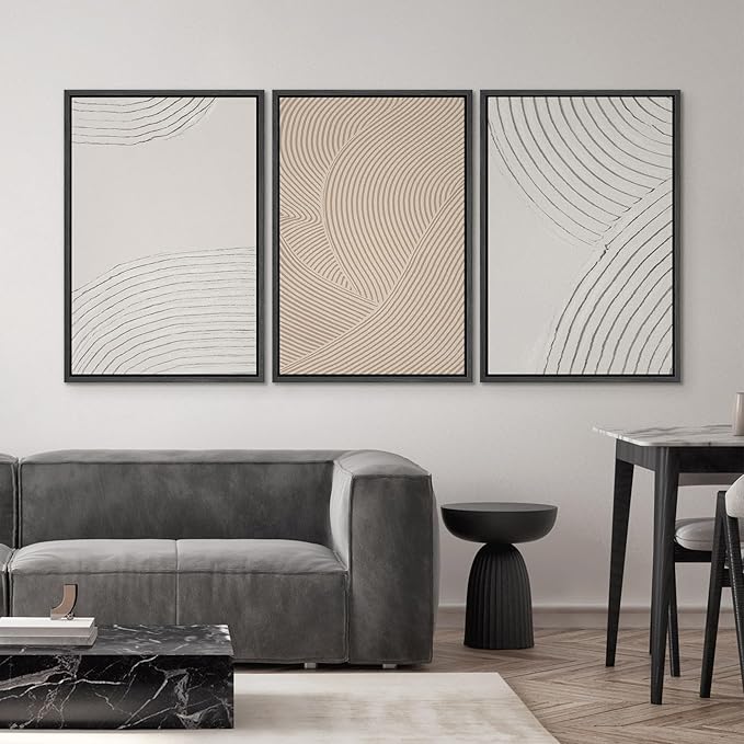 SIGNWIN Framed Canvas Print Wall Art Set Geometric Pastel Spiral Circles Shapes Abstract Illustrations Modern Art Decorative Nordic Chic Calm/Zen for Living Room, Bedroom, Office - 16"x24"x3 Black