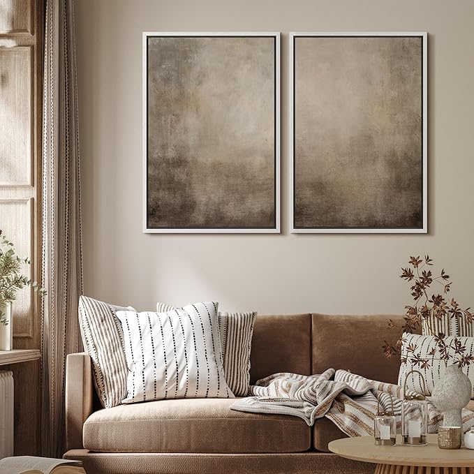 MUDECOR Framed Canvas Print Wall Art Monochromatic Gradient Abstract Minimalist Gray Illustrations Modern Art Decorative Bohemian Colorful Chic for Living Room, Bedroom, Office - 16"x24"x2 White