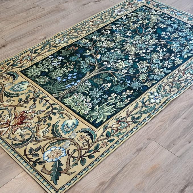 Aubelin Tapestry Long Green William Morris Tree of Life Fine Art Tapestry Wall Hanging Size 63"x35"