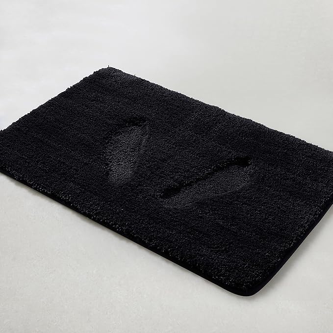 YHF Bathroom Rugs 17" X 24", Extra Thick & Soft Microfiber Shaggy, Machine Washable Bath Mats, Absorbent Bath Rugs, Non-Slip Rubber Backing Bath Mat for Bathroom Floor, Tub and Shower, Black